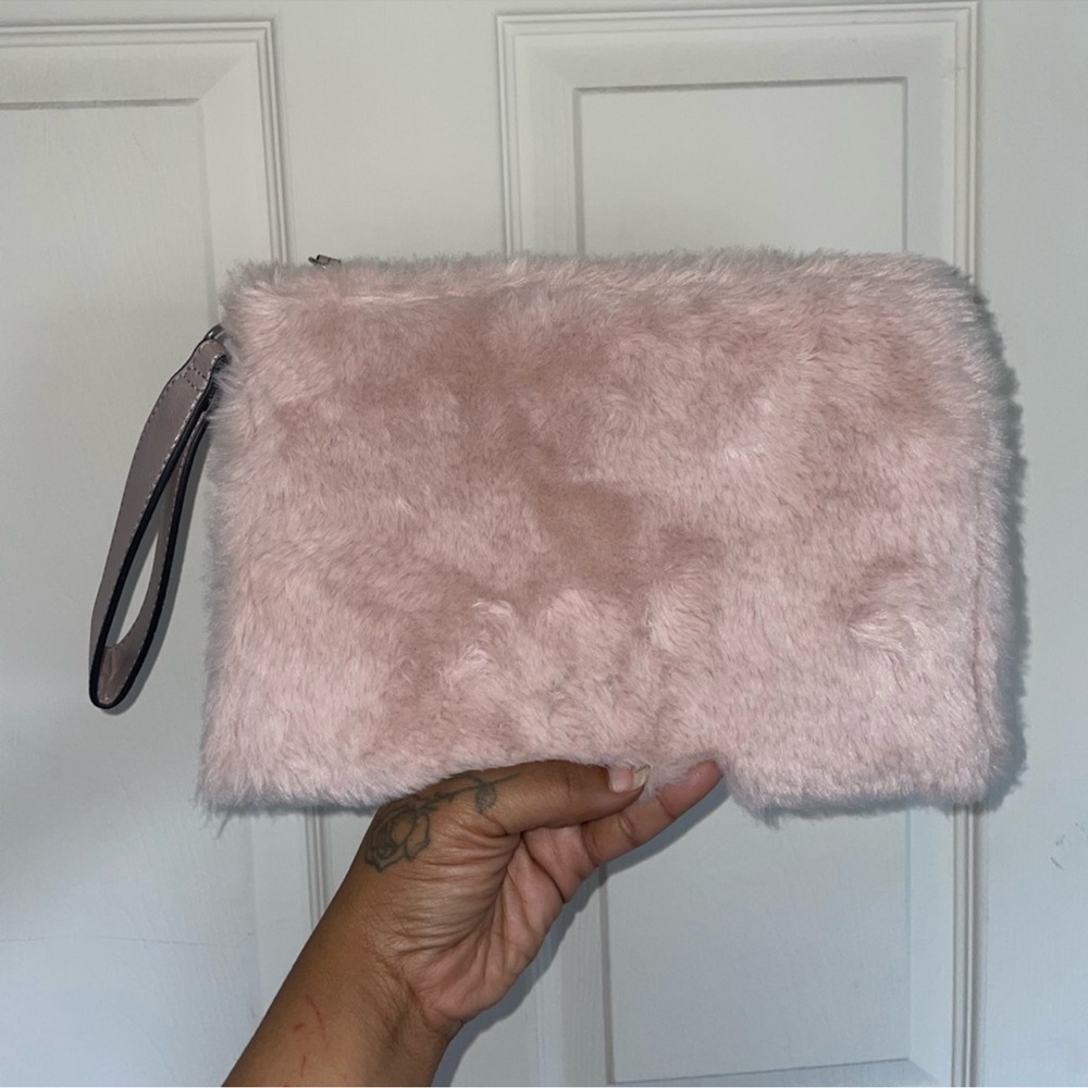 Charming Charlie Evening Glow Pink Faux Fur Wristlet or Clutch